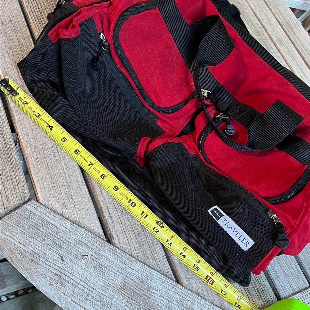 Vintage LL Bean traveler adventure travel wide Duffel Bag Breeders Cup Red Black - Picture 8 of 11